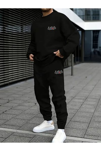 Elfa Tekstil Black Jogger Sweatshirt and Hooded Tracksuit Set
