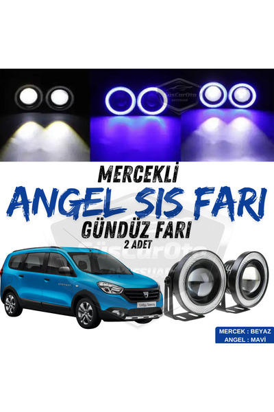 caralp Dacia Lodgy 2012-2022 Uyumlu Mercekli Angel Sis Farı Metal 76 mm Mavi ...