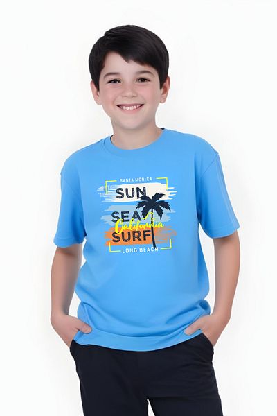 FYK COLLECTİON Tricou cu mânecă scurtă pentru băiat cu imprimeu Santa Monica Sea