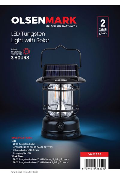 Olsenmark LED Tungsten Light with Solar-OME2850/with 2PCS Tungsten Bulbs
