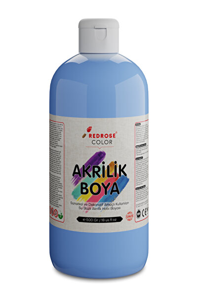REDROSE COLOR Açık Mavi Akrilik Boya 500gr, Dekoratif Hobi Amaçlı Sanatsal Ca...
