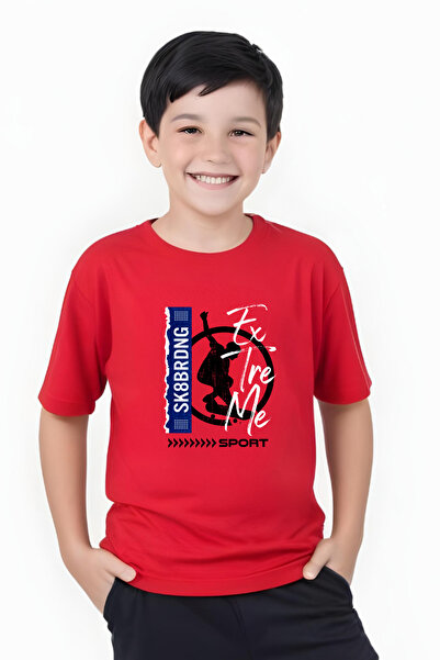 FYK COLLECTİON Tricou cu mânecă scurtă cu gât rotund pentru băiat cu imprimeu...