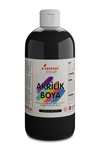 REDROSE COLOR Siyah Akrilik Boya 500 gr Sanatsal, Dekoratif, Hobi Amaçlı, Can...