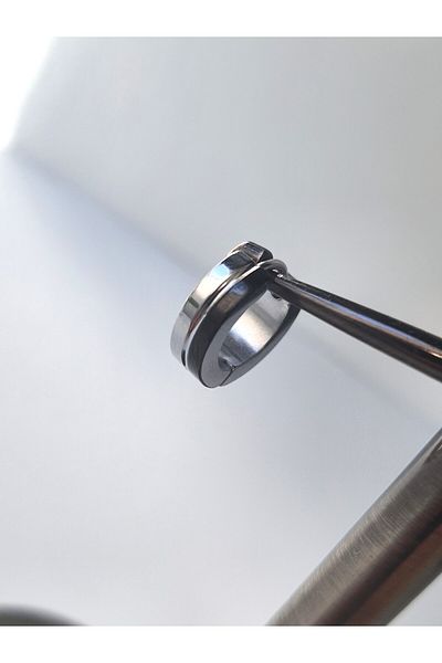 kurukafagift 10 mm Stainless Steel Men's Earrings with Grey Black Stripes Sold Single