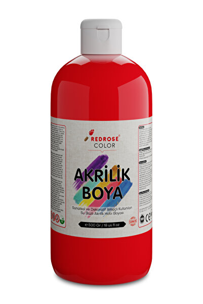 REDROSE COLOR Kırmızı Akrilik Boya 500 gr Sanatsal, Dekoratif, Hobi Amaçlı, C...