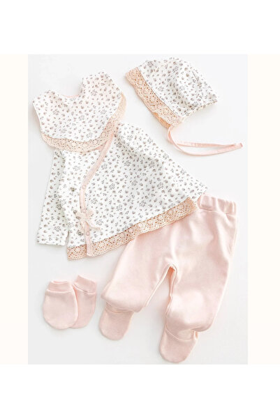 Çiçek Desenli Fistolu 5 Parça Kız Bebek Hastane Çıkışı