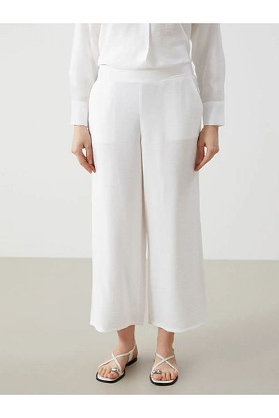 LC Waikiki Γυναικείο παντελόνι LCW Modest White με ελαστική μέση με φαρδύ πόδι