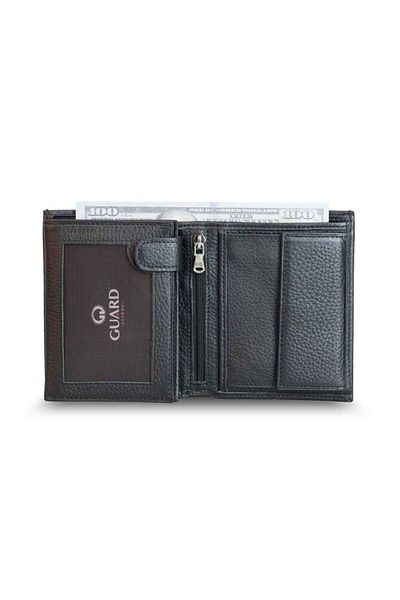 GUARD Genuine Leather Multi-Compartment Vertical Model Plain Black Leather Men's Wallet - Grd 250118 Wt177