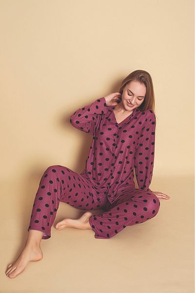 CALİA Front Buttoned Women's Pajamas Set Suede Fabric