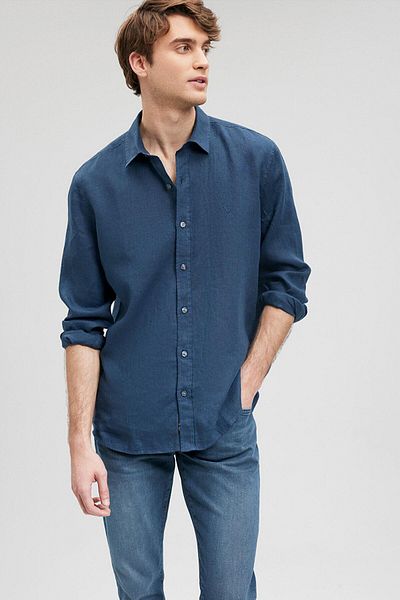 Mavi M021190-81802 Λινό πουκάμισο Navy Blue Ss Ανδρικό πουκάμισο