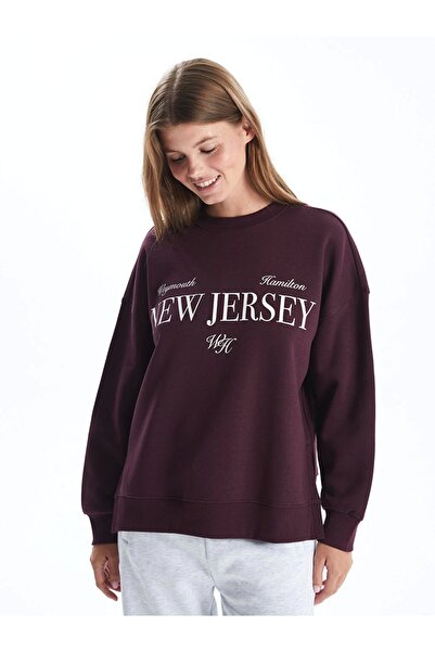 LC Waikiki Γυναικείο χοντρό φούτερ LCW Vision Plum Crew Neck με στάμπα Oversize