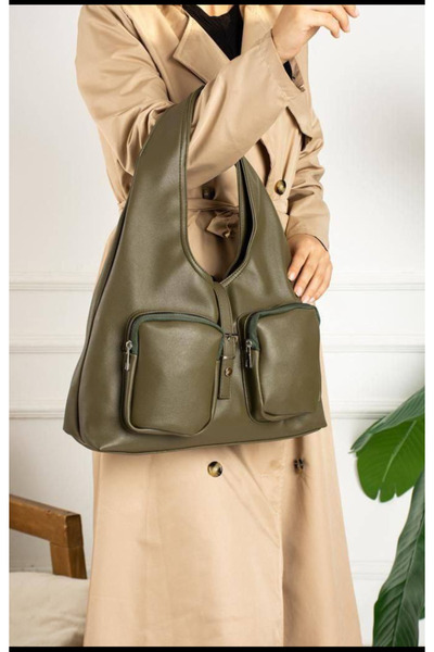eflanmoda Front Women's Shoulder Bag with Two Pocket Zipper with Magnetic Closure Sizes En 40 cm Length 26 cm