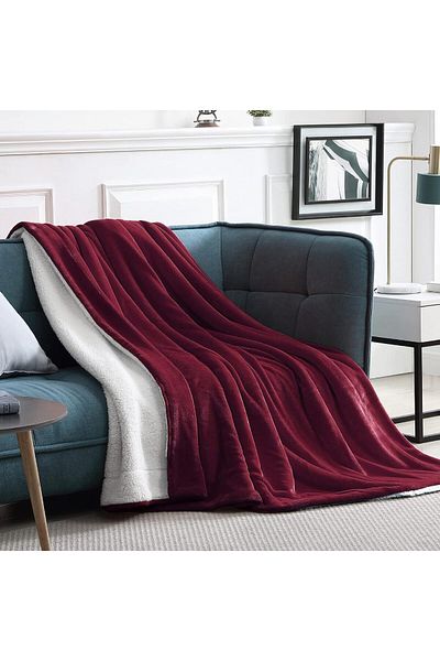 Fabienne Sherpa Blanket 220x240cm Super King Size Reversible Bed Blanket Maroon