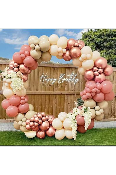 Çemrek Süs Parti Clay Pink Rose Chrome Sea Sand Pink Blush Balloon Chain Set 100 Pieces