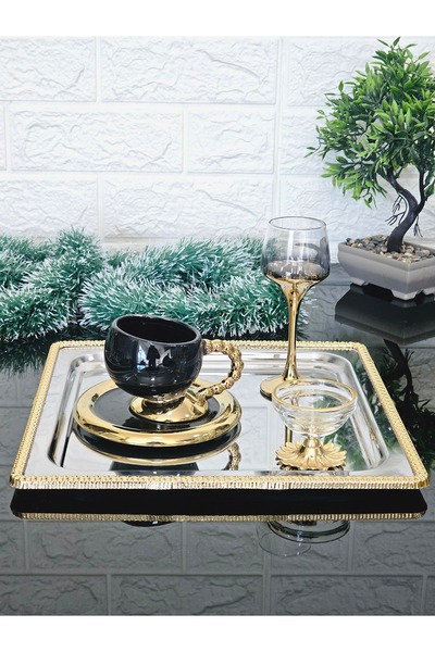 atabey home collection 6 Pieces Coffee & Tea & Presentation Tray Deluxe Size 27 cm Square Frame Service Presentation Tray