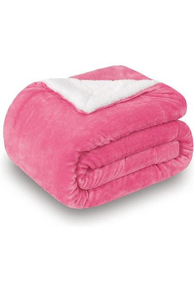 Fabienne Sherpa Blanket 220x240cm Super King Size Reversible Throw Blanket Pink