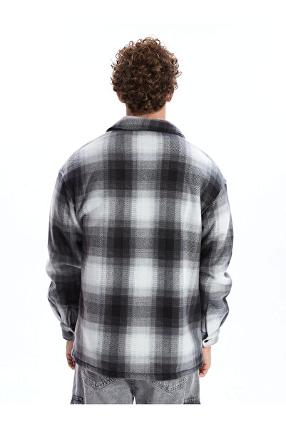 LC Waikiki Xsıde Siyah Rahat Kalıp Uzun Kollu Ekose Erkek Gömlek Ceket