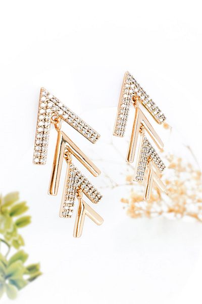 Pretty Vip Series Pyramid Model Zircon Stone Gold Color Steel Earrings