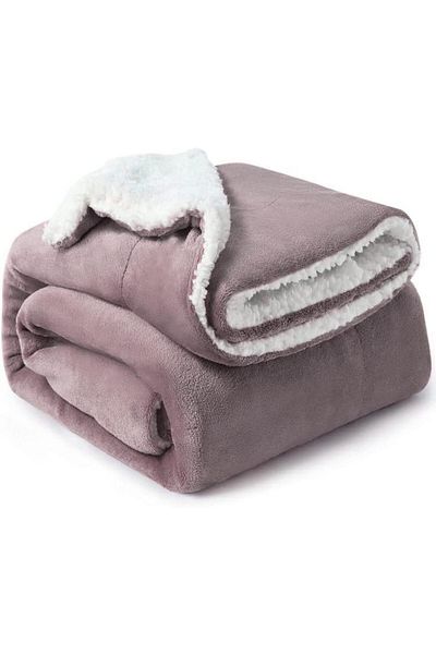 Fabienne Sherpa Blanket 220x240cm Super King Size Reversible Throw Blanket Lilac