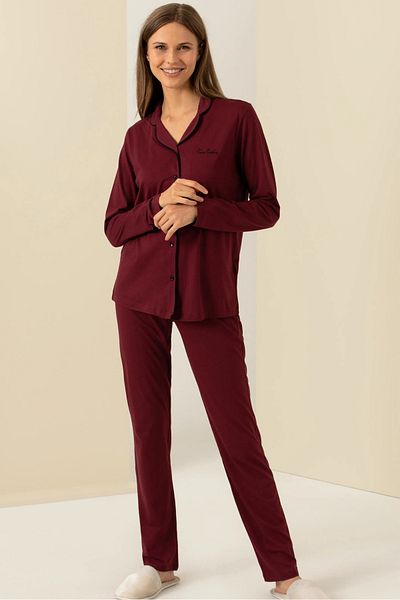 Pierre Cardin Modal & Cotton, Long Sleeve, Front Button, Women &Apos; S Pajama Sets Burgundy