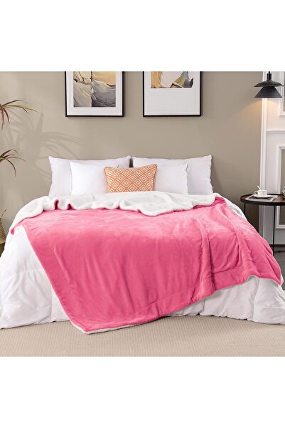 Fabienne Sherpa Blanket 220x240cm Super King Size Reversible Throw Blanket Pink