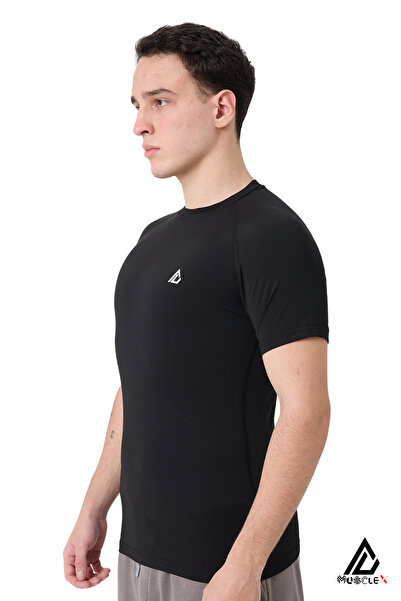 Musclex Spor Tekstil Ανδρικό μαύρο κοντομάνικο μπλουζάκι συμπίεσης αθλητικό κ...