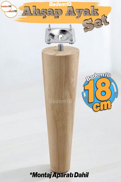 Badem10 Lemn 18 cm Lemn cu dispozitiv de conectare pentru picioare Mobilier Fotoliu Canapea Masă de cafea Picior de masă Cu șuruburi M8