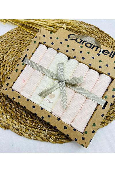 Caramell Set of 7 Heart Patterned Combed Cotton Baby Mouth Wipes