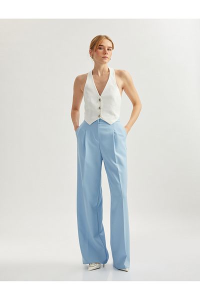 Koton Pantaloni de damă albaștri din stofă 5sak40058uw
