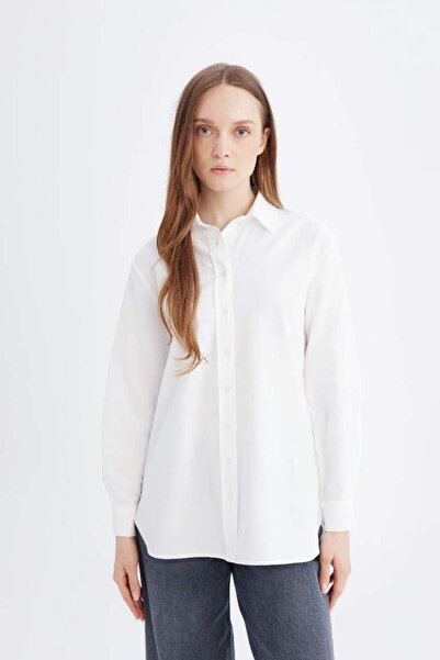 DeFacto Relax Fit Basic Düz Poplin Uzun Kollu Gömlek Tunik D7341AX25SP