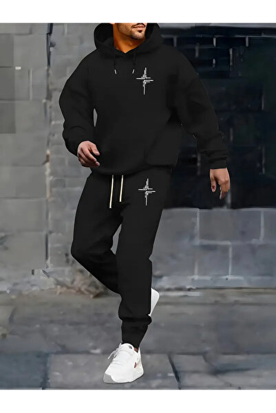 Frisson Set Cross cu imprimeu din 2 piese pentru bărbați - Hanorac și pantalo...