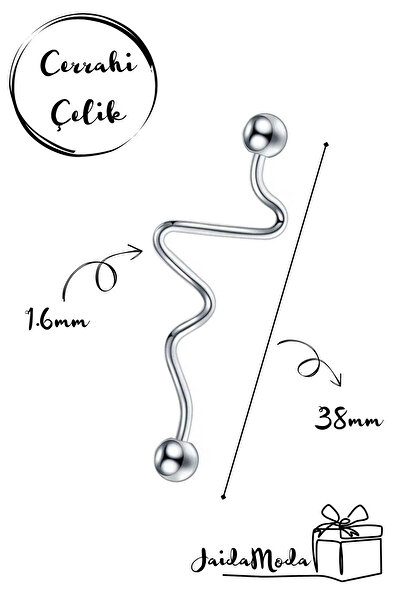 Jaida Moda Unisex Gümüş Renk Kalp Ritmi Cerrahi Çelik Industrial Köprü Piercing