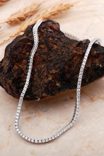 Sümer Telkari Su Yolu 2,5 Mm Pırlanta Montürlü Gümüş Kolye 8079