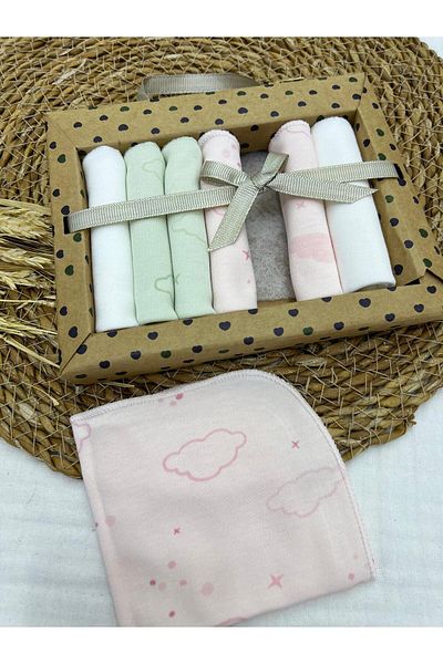 Caramell 2025 Model Set of 7 Cloud Patterned Combed Cotton Baby Mouth Wipes