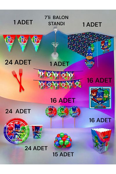 VibeHome 24 Person Pijamask Themed 2XL Pack - Birthday Party & Fun Events