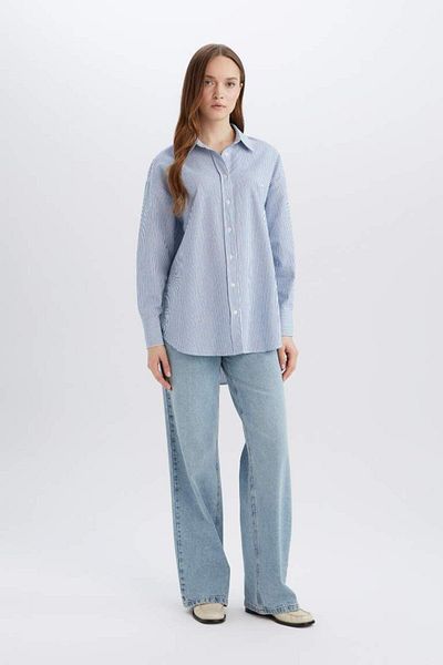 DeFacto Nou sezon Relax Fit Oxford Basic Cămașă cu mânecă lungă, dreptă, tunică