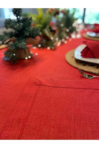Decamor home Linen Textured Glitter Red Tablecloth Christmas Table (Napkin Not Included)
