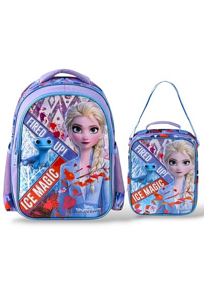Frozen Purple Primary School Three Compartment Lunch Box and Set
