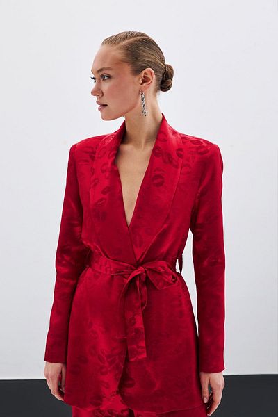 Sateen Jacquard Shawl Collar Tie Women's Jacket 1693-6564