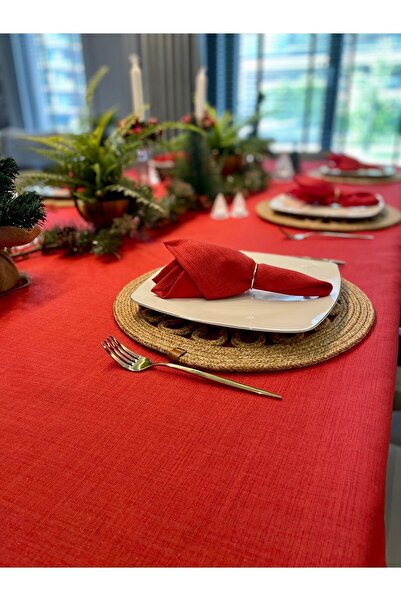 Decamor home Linen Textured Glitter Red Tablecloth Christmas Table (Napkin Not Included)