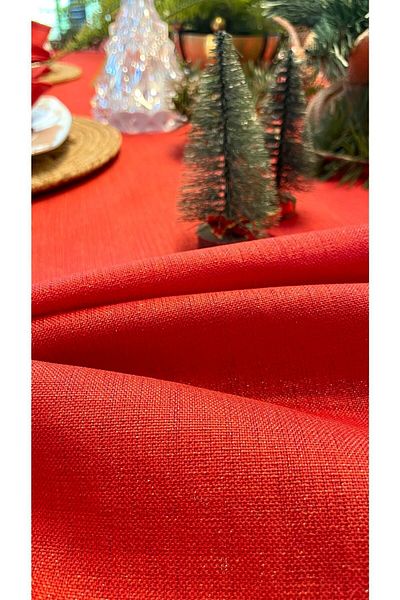 Decamor home Linen Textured Glitter Red Tablecloth Christmas Table