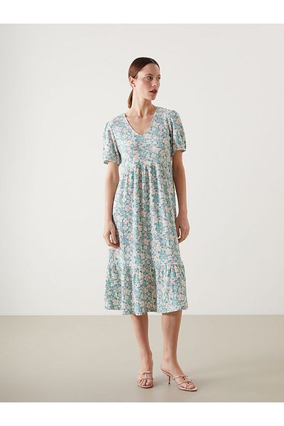 LC Waikiki Γυναικείο φλοράλ φόρεμα LCW Comfort V λαιμόκοψη