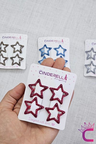Cinderella Set of 4 Padding Silvery and Star Snap Buckles for Girls