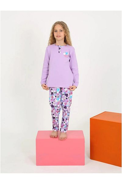 diamondstar Girls' Sleepwear Set with Love Me Buttons - Long Sleeve, 100% Cotton, Button Detail, 6/9 Years