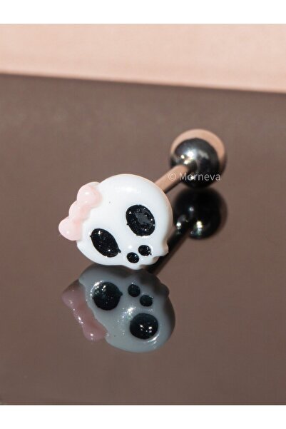 MORNEVA Beyaz Kurukafa Çelik Dil Tongue Piercingi