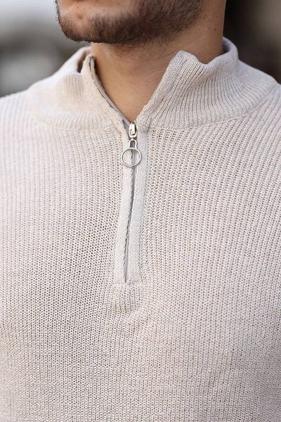 CAN Men's Cream Thessaloniki Knitted Half Zipper Knitwear