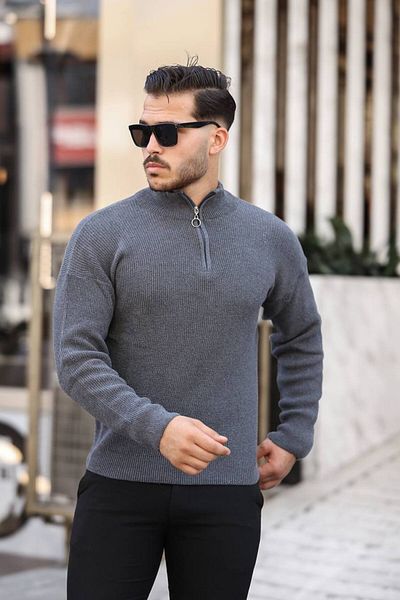 CAN Men's Gray Thessaloniki Knitted Half Zipper Knitwear