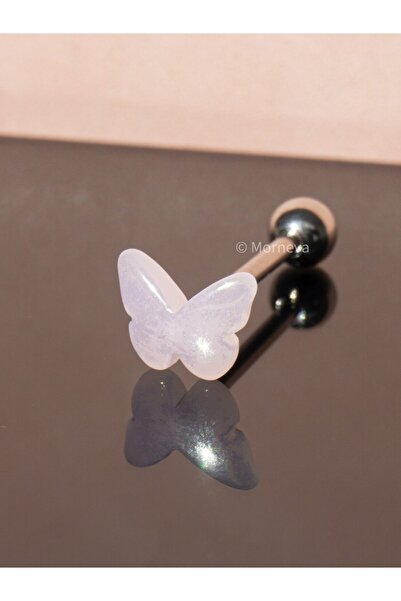 MORNEVA Beyaz Kelebek Çelik Dil Tongue Piercingi