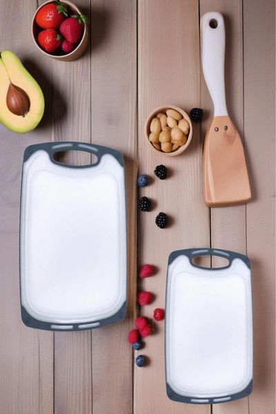 Open Home Concept Set of 2 Hard Plastic, Anti-Slip, Cutting Board/ Cutting Board Grey&White