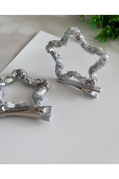 Magu Star Patterned Sequined Girls' Clip Buckle - Set of 2